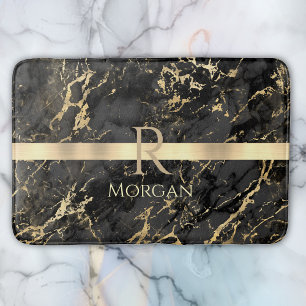 Schwarz-Gold-Marmor, Gold-Bar, DIY-Name und Monogr Badematte