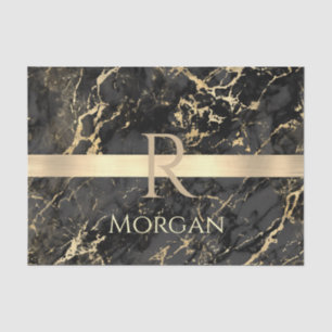 Schwarz-Gold-Marmor, Gold-Bar, Name und Monogramm Seidenpapier