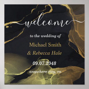 Schwarz-Gold-Marmor-Hochzeitstipendium Poster