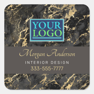 Schwarz-Gold-Marmor, Ihr Logo-DIY-Geschäft, Grau Quadratischer Aufkleber