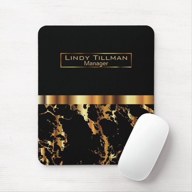 Schwarz-Gold-Marmor Mousepad (Mit Mouse)