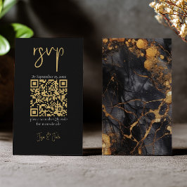 Schwarz-Gold-Marmor, QR-Code Hochzeit RSVP Begleitkarte