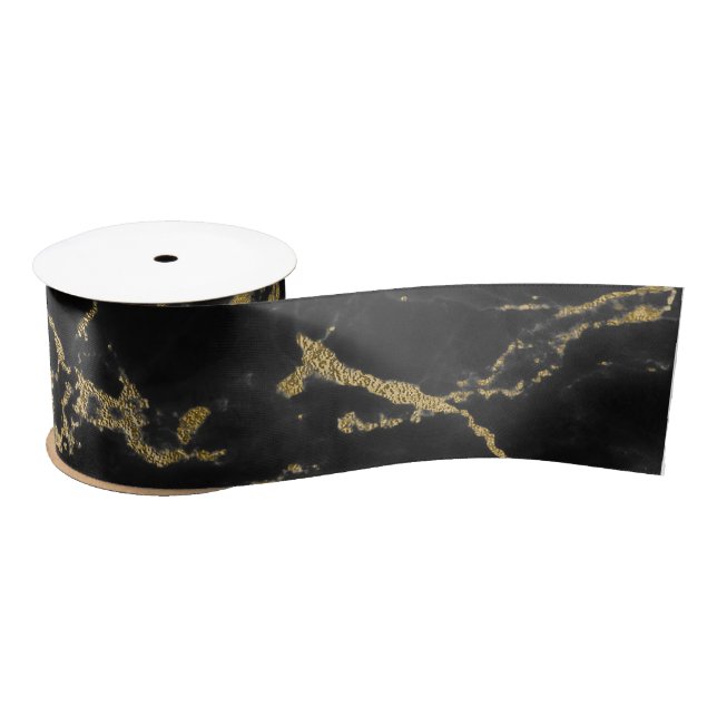 Schwarz-Gold-Marmor Satinband (Spule)