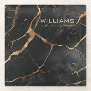 Schwarz-Gold-Marmor-Textur Personalisiert Glasuntersetzer