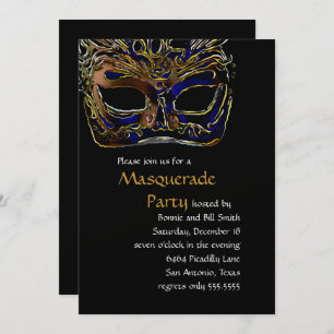 Schwarz-Gold-Masquerade-Party Einladung