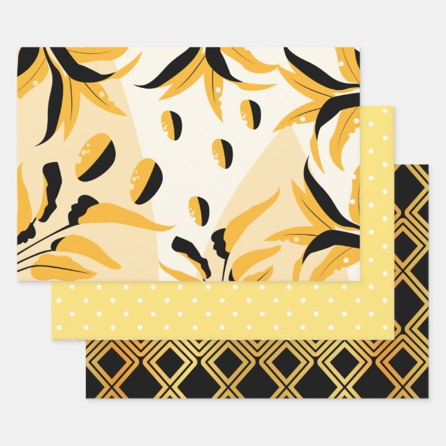 Schwarz, Gold mehrgemustert Geschenkpapier Set (Set)
