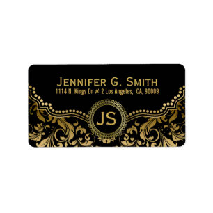 Schwarz-Gold-Metallic-Quatrefolien-Muster 3 Adressaufkleber