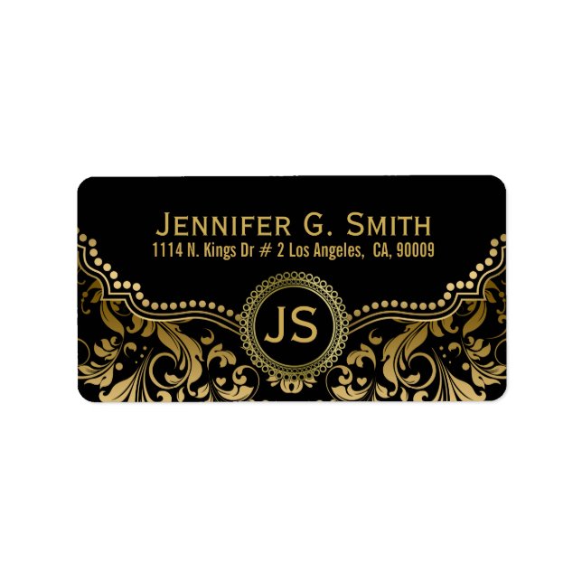 Schwarz-Gold-Metallic-Quatrefolien-Muster 3 Adressaufkleber (Vorne)
