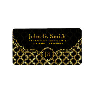 Schwarz-Gold-Metallic-Quatrefolienmuster Adressaufkleber