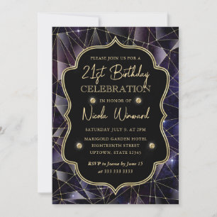 Schwarz & Gold Midnight Crystal Galaxy 21. Geburts Einladung