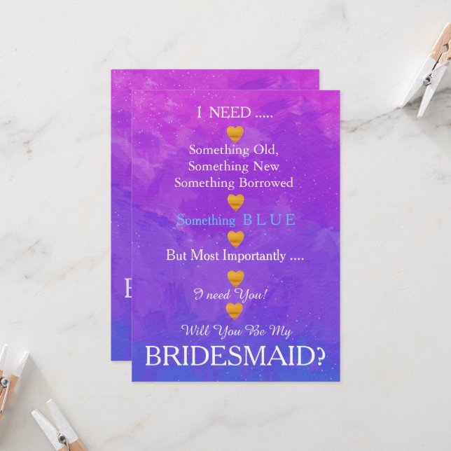 Schwarz & Gold mit Herz wirst du meine Bridesmaid  Einladung (Vorderseite/Rückseite Beispiel)