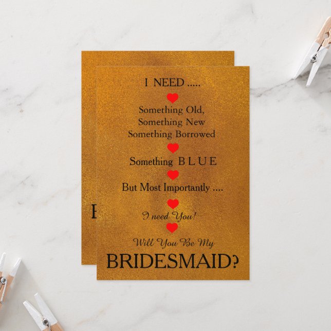 Schwarz & Gold mit Herz wirst du meine Bridesmaid  Einladung (Vorderseite/Rückseite Beispiel)
