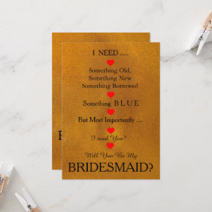 Schwarz & Gold mit Herz wirst du meine Bridesmaid  Einladung