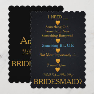 Schwarz & Gold mit Herz wirst du meine Bridesmaid  Einladung