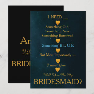 Schwarz & Gold mit Herz wirst du meine Bridesmaid Einladung