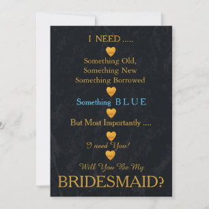 Schwarz & Gold mit Herz wirst du meine Bridesmaid  Einladung