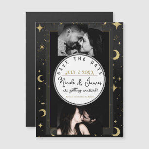 Schwarz & Gold Modern Celestial Mond Save-the-Date Magnetkarte