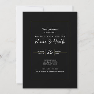 Schwarz & Gold Modern Minimal Elegant Verlobung Einladung