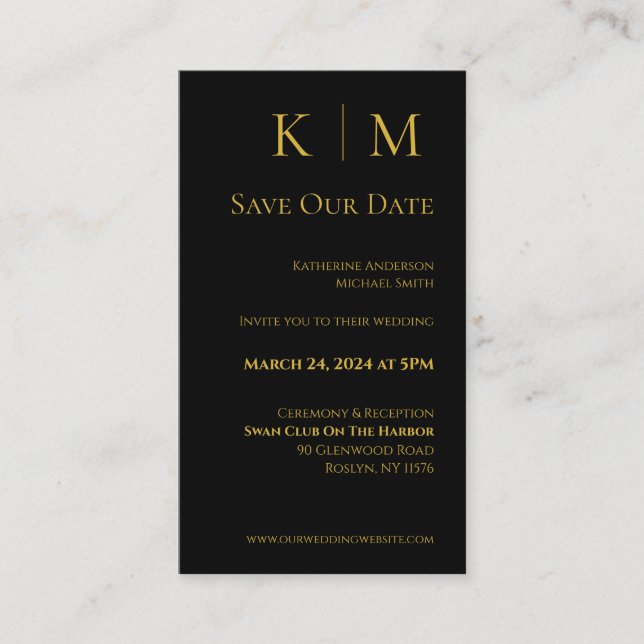 Schwarz-Gold-Modern-Save the Date- Visitenkarte (Vorderseite)