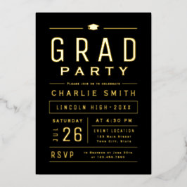 Schwarz & Gold Moderne einfache Typografie Grad Pa Folieneinladung