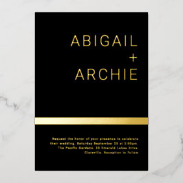 Schwarz & Gold Moderne Minimalistische Hochzeit Go Folieneinladung