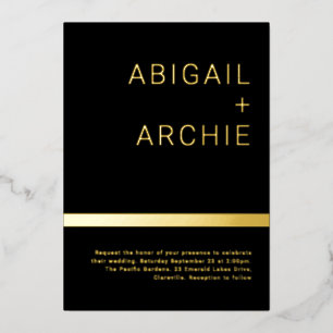 Schwarz & Gold Moderne Minimalistische Hochzeit Go Folieneinladung