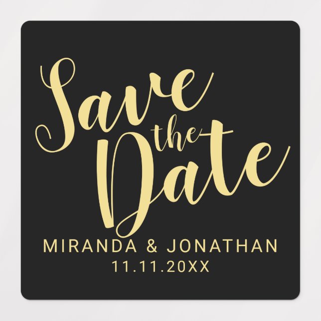 Schwarz&Gold Moderne SkriptWedding Save the Date Etiketten (Design 1)