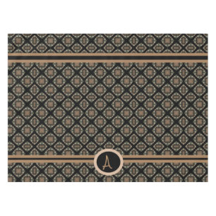 Schwarz & Gold Modernes, klassisches Monogramm-Mus Tischdecke