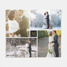 Schwarz-Gold Monogram 4 Foto Collage Wedding