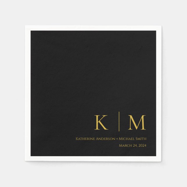 Schwarz-Gold-Monogram-Modern-Wedding- Serviette (Vorderseite)