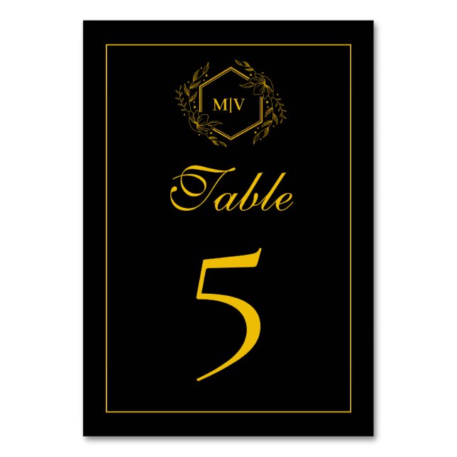 Schwarz-Gold-Monogram-Wappen-Tischnummer Tischnummer (Vorderseite)