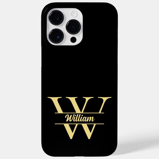 Schwarz-Gold-Monogramm | Elegantes Anfangsskript Case-Mate iPhone Hülle (Rückseite)
