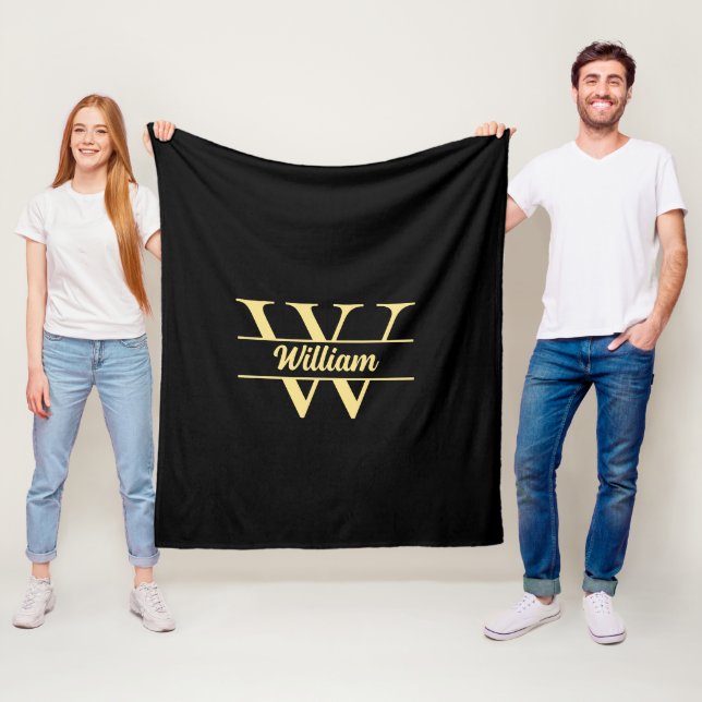 Schwarz-Gold-Monogramm | Elegantes Anfangsskript Fleecedecke (Beispiel)