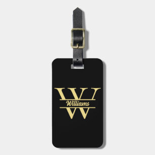 Schwarz-Gold-Monogramm Elegantes Anfangsskript Gepäckanhänger