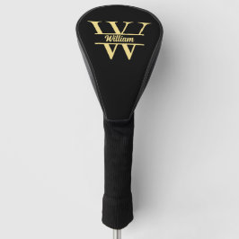 Schwarz-Gold-Monogramm | Elegantes Anfangsskript Golf Headcover