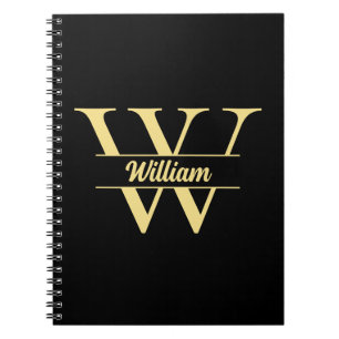 Schwarz-Gold-Monogramm Elegantes Anfangsskript Notizblock