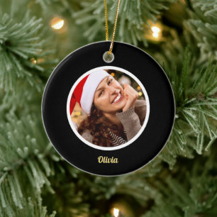 Schwarz-Gold-Monogramm   Elegantes erstes FOTO Keramik Ornament