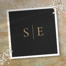 Schwarz-Gold-Monogramm Minimalistisch Serviette