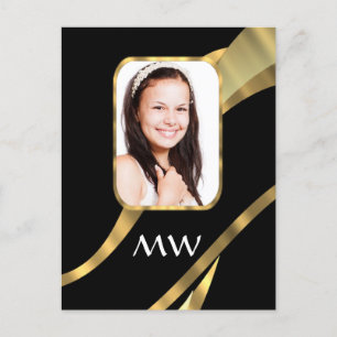 Schwarz-Gold-Monogramm Postkarte
