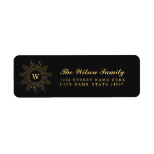 Schwarz-Gold-Monogramm-Rücksendeadressen-Aufkleber