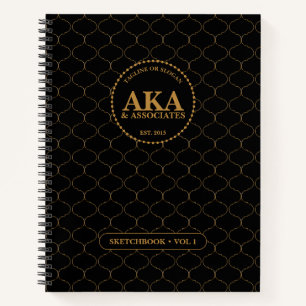 Schwarz-Gold-Monogramm-Sketch Notizbuch