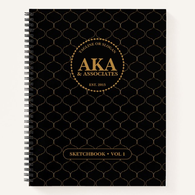 Schwarz-Gold-Monogramm-Sketch Notizbuch (Vorderseite)