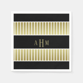Schwarz-Gold-Monogramm-Streifen Serviette