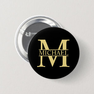 Schwarz-Gold-Monogramm und Personalisierter Name Button