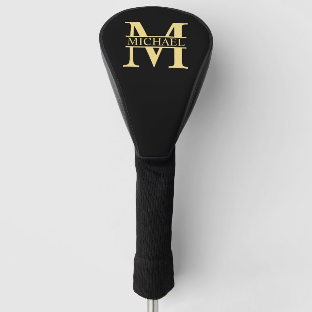 Schwarz-Gold-Monogramm und Personalisierter Name Golf Headcover (Vorderseite)