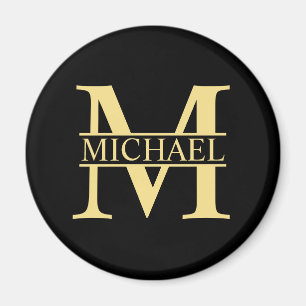 Schwarz-Gold-Monogramm und Personalisierter Name Magnet