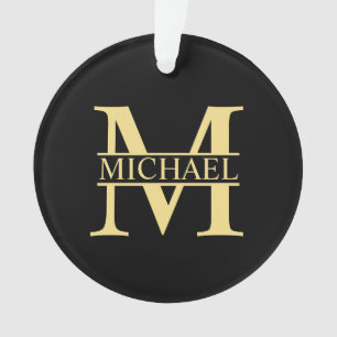 Schwarz-Gold-Monogramm und Personalisierter Name Ornament