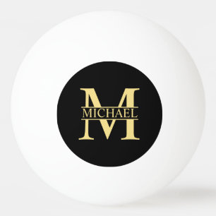 Schwarz-Gold-Monogramm und Personalisierter Name Tischtennisball