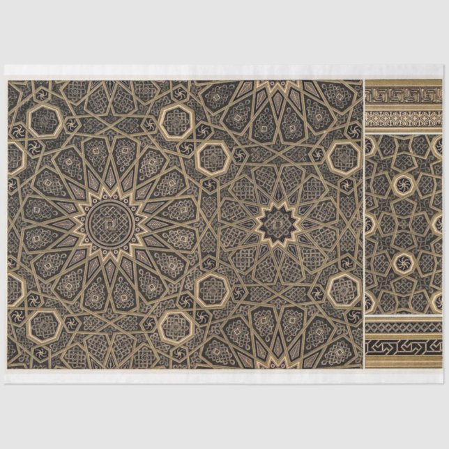 Schwarz-Gold-Muster-Entcouppapier Seidenpapier (Vorderseite)