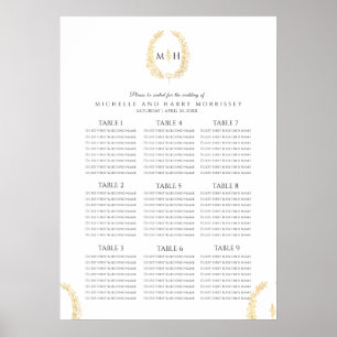 Schwarz-Gold-Oval-Kranz Hochzeitssitzkarte Poster